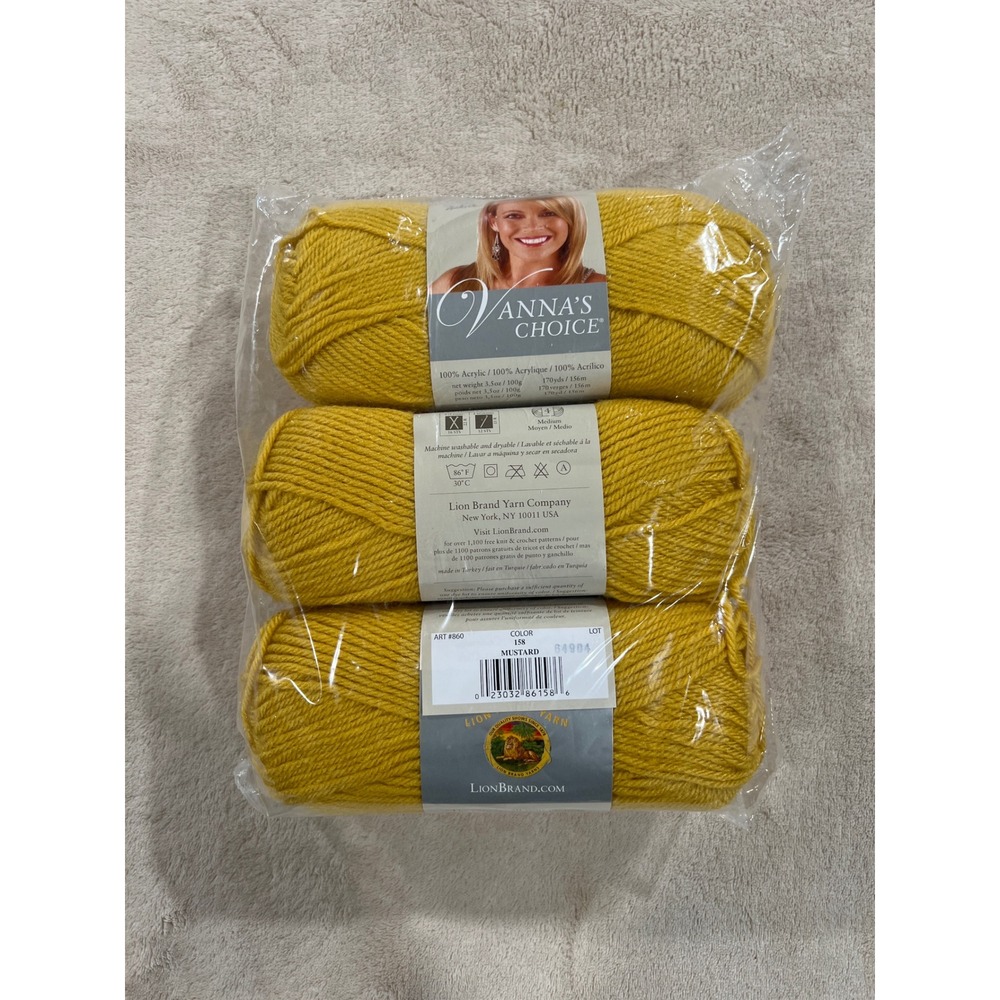 Vanna's Choice Lion Brand Yarn 6 Skeins Mustard 158 Medium #4 New Acrylic 64904